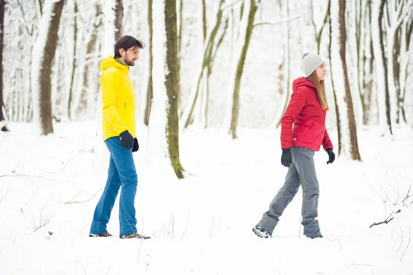 Winter Hike Mountains Warm Modern Tourist Clothes Woman Man Hike — Stock Photo, Image