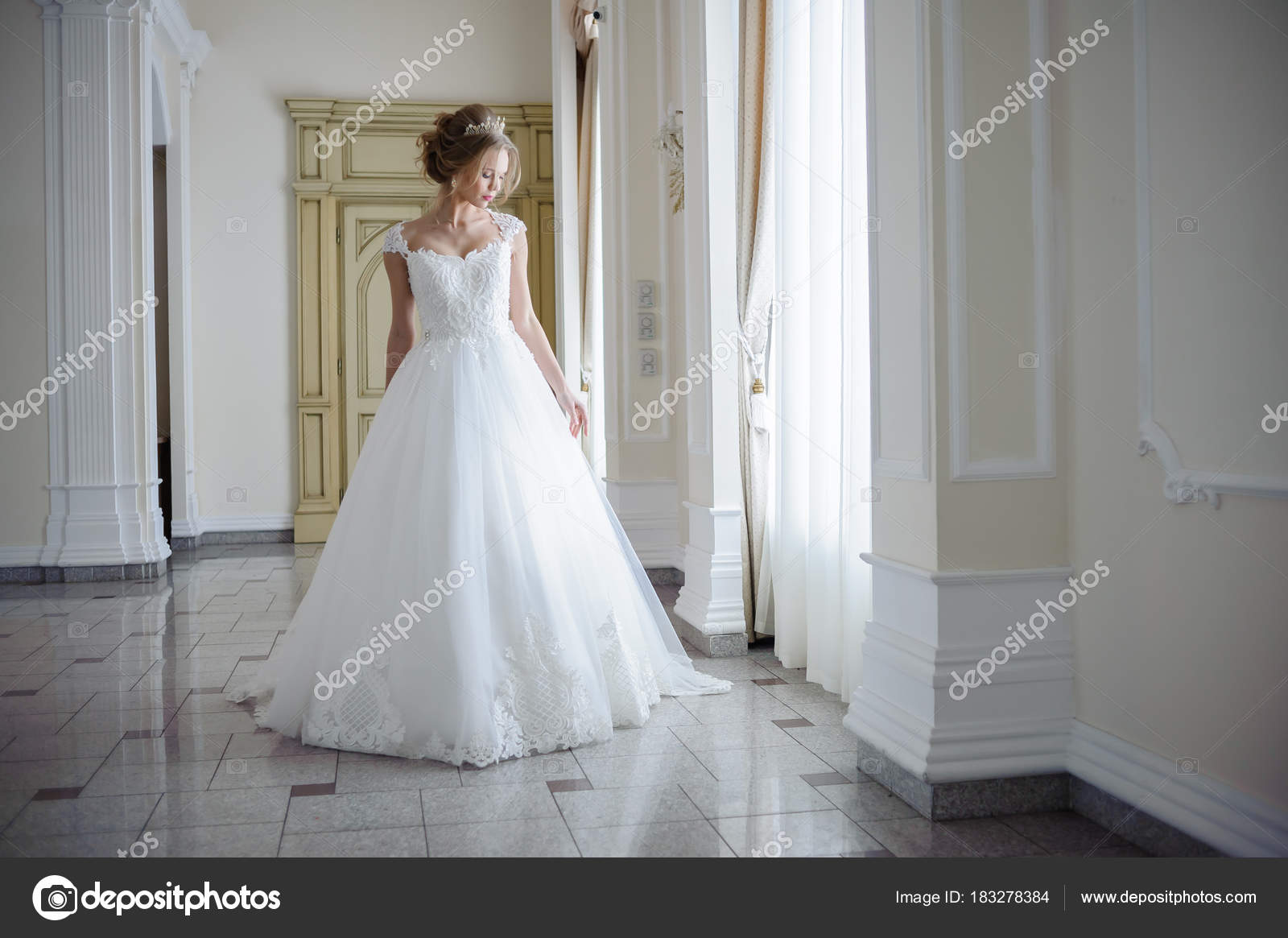 Beautiful Bride Wedding Dress Luxurious White Room Large