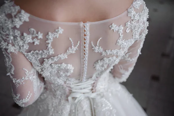 Vackra Porträtt Charmiga Brud Brudklänning Morgon Bruden — Stockfoto