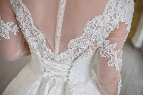 Beautiful Bride Wedding Dress White Interior — Stock Photo, Image
