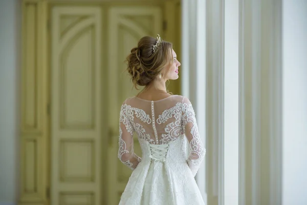 Beautiful Bride Wedding Dress White Interior — Stock Photo, Image