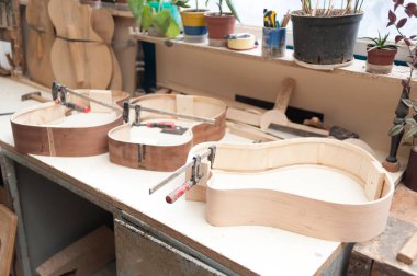 Fabrika bükülmüş ağaç ürünleri imalatı. İşleme ve yapıştırma için araçlar. Gitar ve yaylı müzik aletleri üretimi.