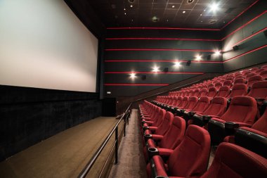 The cinema house. Inside. Mock up. cinema theatre before morning presentation clipart