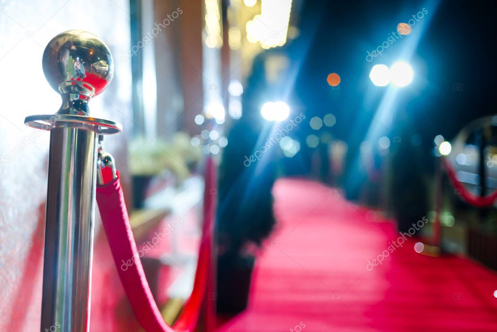 Red carpet at an exclusive event. Award ceremony red carpet Festive event or celebrity entrance concept.