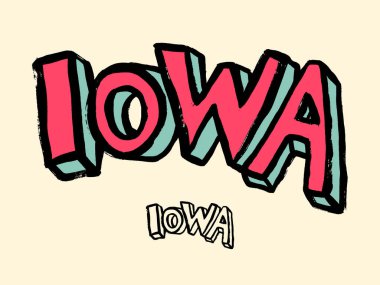 Iowa ABD Devleti Sözcük Logosu El Boyalı Fırça Harfi Harf Logo Şablonu