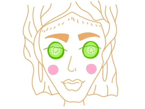 Vector Fille Spa Avec Des Concombres Sur Icône Des Yeux — Image vectorielle