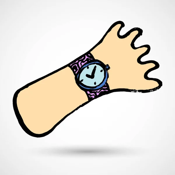 Bande Dessinée Avec Montre Bracelet Dessin Main Drôle Nouilles Icône — Image vectorielle