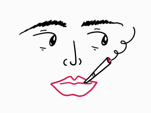 少女喫煙タバコのベクトルイラスト 漫画のキャラクターをかわいい カリカチュアベクトルイラスト ファッションコンセプト 女性の顔ミニマリストデザイン — ストックベクタ