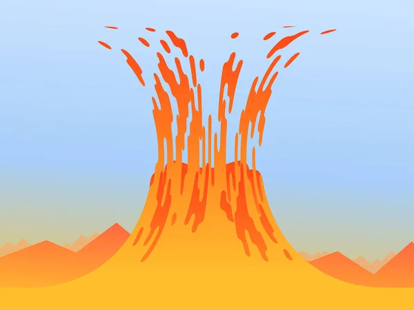 Vector Illustration Prehistoric Landscape Volcano Eruption Lava Smoky Sky Landscape — Stock Vector