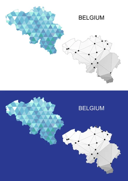 Carte de la Belgique en style polygonal géométrique. Triangle de gemmes abstraites . — Image vectorielle