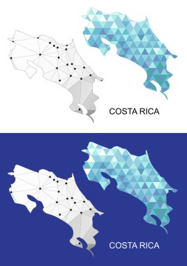 Kosta Rika Haritası geometrik poligonal tarzı. Soyut taşlar üçgen.
