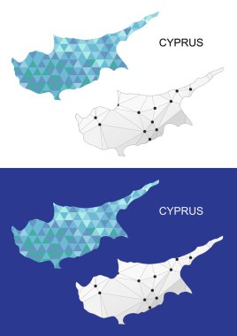 Kıbrıs Haritası geometrik poligonal tarzı. Soyut taşlar üçgen.