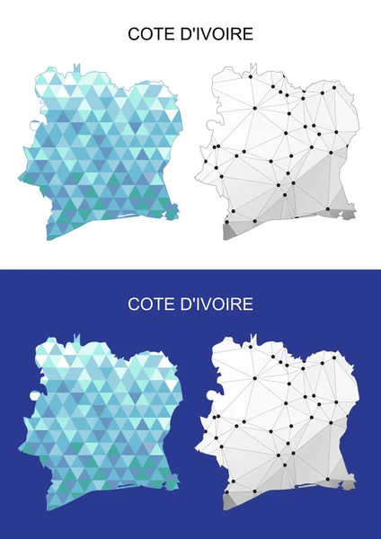 Mapa de Costa de Marfil en estilo geométrico poligonal. Triángulo de gemas abstractas . — Vector de stock