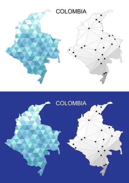 Carte de la Colombie en style polygonal géométrique. Triangle de gemmes abstraites . — Image vectorielle