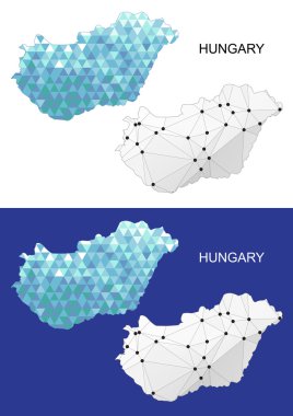 Macaristan haritası geometrik poligonal tarzı. Soyut taşlar üçgen.