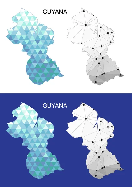 Carte du Guyana dans un style polygonal géométrique. Triangle de gemmes abstraites . — Image vectorielle