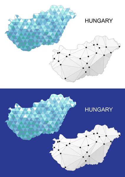 Carte de la Hongrie en style polygonal géométrique. Triangle de gemmes abstraites . — Image vectorielle