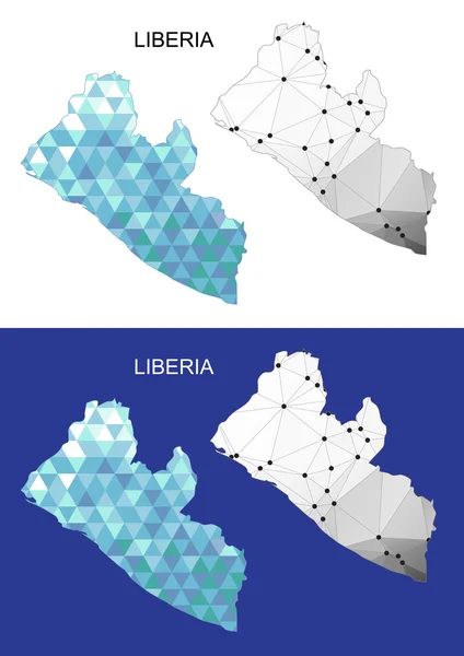 Carte du Libéria dans un style géométrique polygonal. Triangle de gemmes abstraites . — Image vectorielle