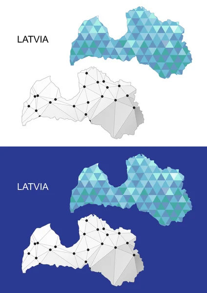 Mapa da Letónia em estilo poligonal geométrico. Triângulo das gemas abstratas . — Vetor de Stock