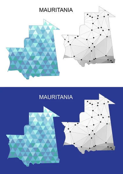Carte mauritanienne en style polygonal géométrique. Triangle de gemmes abstraites . — Image vectorielle
