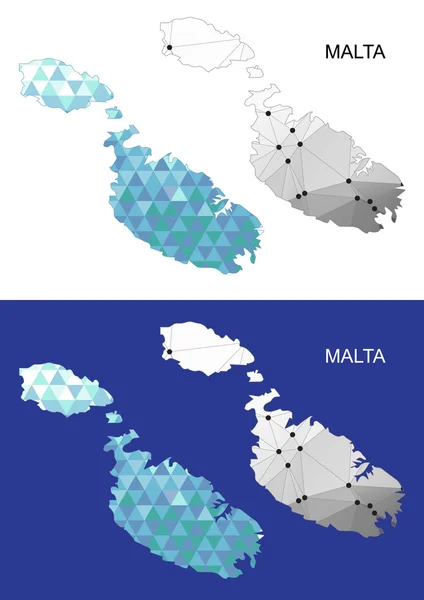 Malta map in geometric polygonal style. Abstract gems triangle. — ストックベクタ