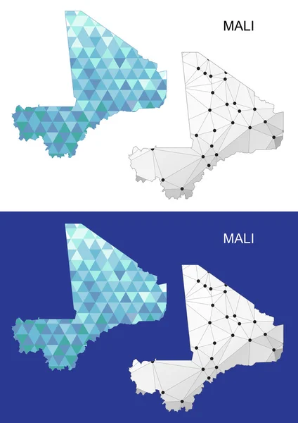 Mapa de Malí en estilo geométrico poligonal. Triángulo de gemas abstractas . — Vector de stock