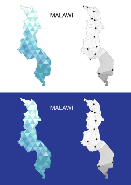 Carte du Malawi dans un style polygonal géométrique. Triangle de gemmes abstraites . — Image vectorielle