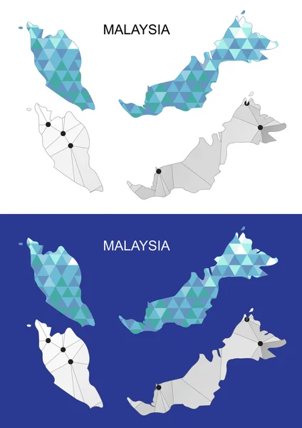 Mapa da Malásia em estilo poligonal geométrico. Triângulo das gemas abstratas . — Vetor de Stock