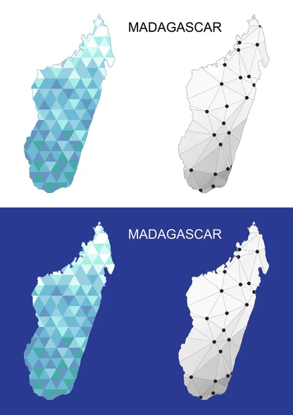 Carte de Madagascar dans un style polygonal géométrique. Triangle de gemmes abstraites . — Image vectorielle