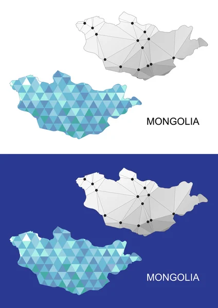 Carte de Mongolie en style polygonal géométrique. Triangle de gemmes abstraites . — Image vectorielle