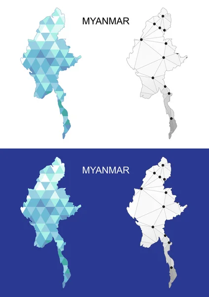 Mianmar Térkép geometriai sokszögű stílusban. Absztrakt drágaköveket háromszög. — Stock Vector