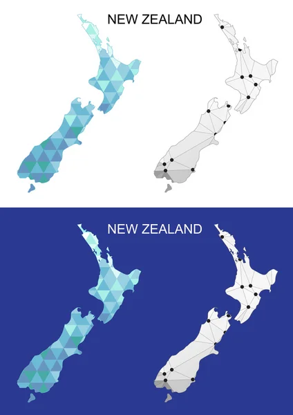 Mapa de Nueva Zelanda en estilo geométrico poligonal. Triángulo de gemas abstractas . — Vector de stock