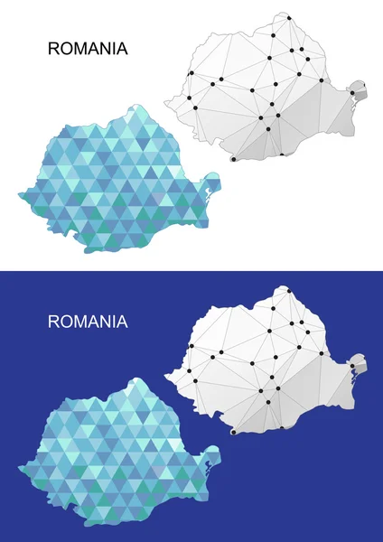 Carte de la Roumanie en style polygonal géométrique. Triangle de gemmes abstraites . — Image vectorielle