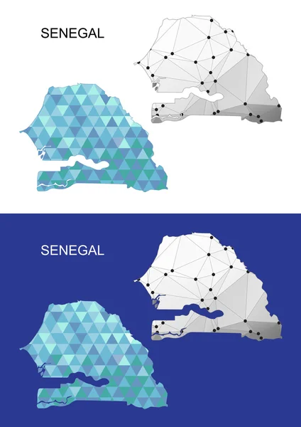 Carte du Sénégal en style polygonal géométrique. Triangle de gemmes abstraites . — Image vectorielle