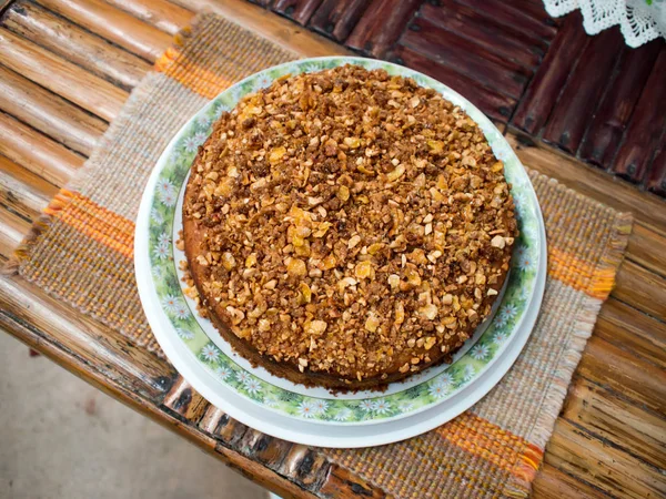 Toffee macadamia nut cake, warm toffee cake, homemade cake.