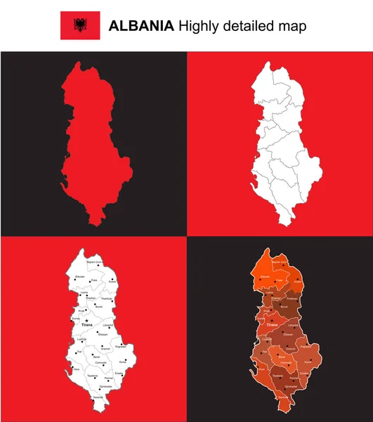 Albánia - vektor rendkívül részletes politikai megjelenítése régiókkal, pro — Stock Vector