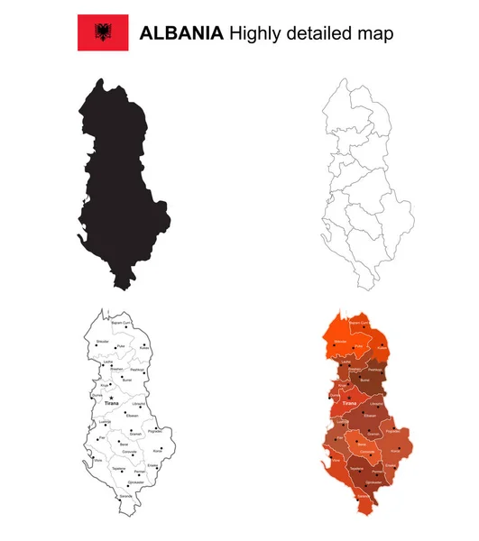 Albânia - Vetor isolado mapa político altamente detalhado com reg — Vetor de Stock