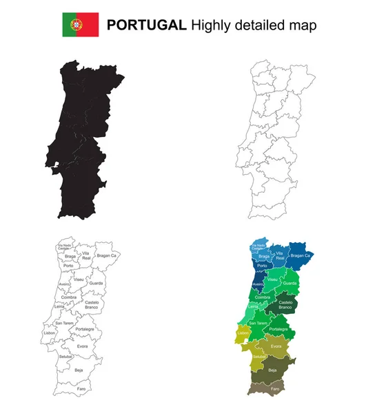 Portugal - Vecteur isolé carte politique très détaillée avec — Image vectorielle