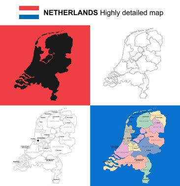 Hollanda - vektör son derece detaylı siyasi harita bölgeleri ile,