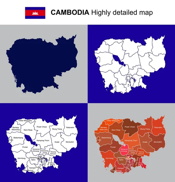 Kamboçya - vektör son derece detaylı siyasi harita bölgeleri, pr ile — Stok Vektör