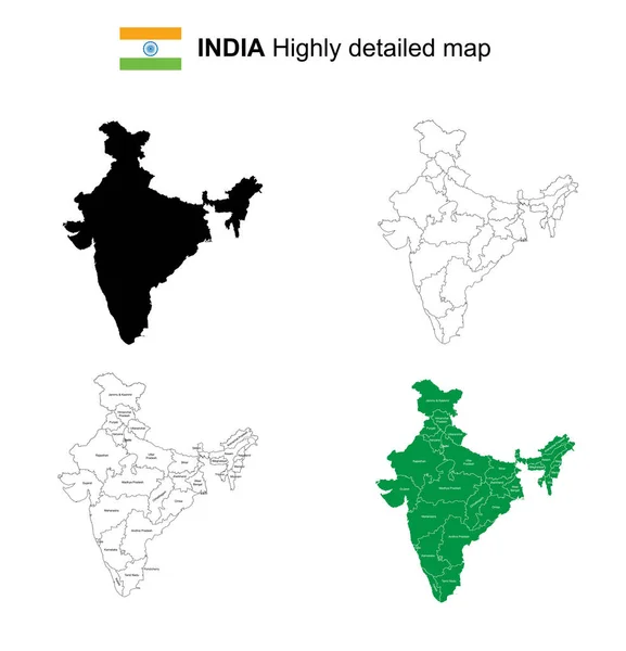 インド マップ、re と分離ベクトルの非常に詳細な政治地図 — ストックベクタ