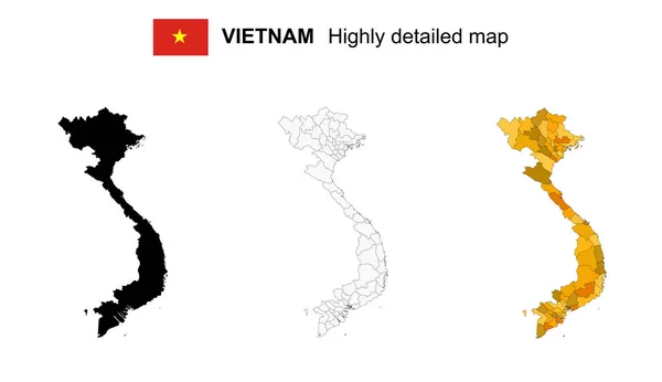 Vietname Vetor Isolado Altamente Detalhado Mapa Político Com Regiões Províncias —  Vetores de Stock