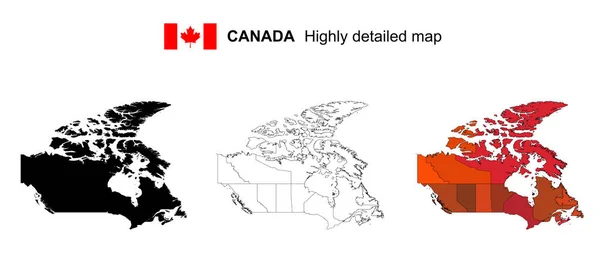 Kanada - Vektor terisolasi sangat rinci peta politik dengan regi - Stok Vektor