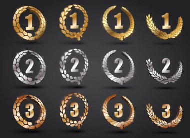 Altın, gümüş, bronz defne çelengi.