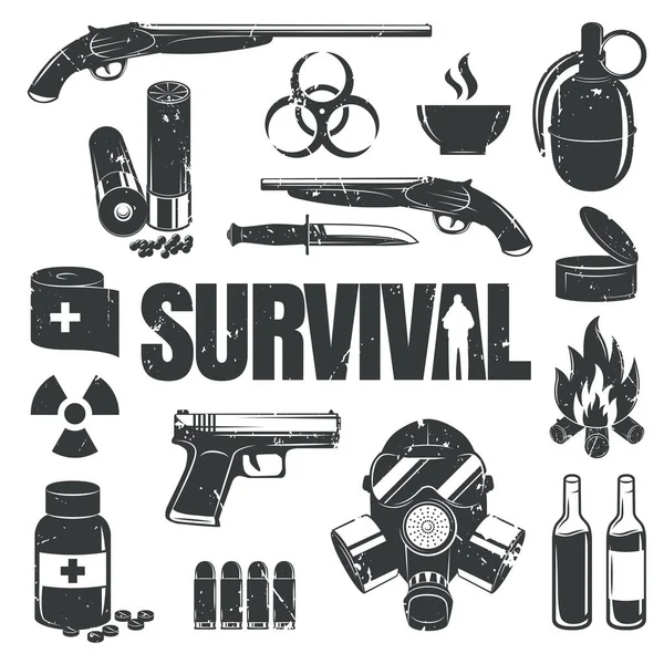 Conjunto de ícones sobre o tema da sobrevivência . — Vetor de Stock