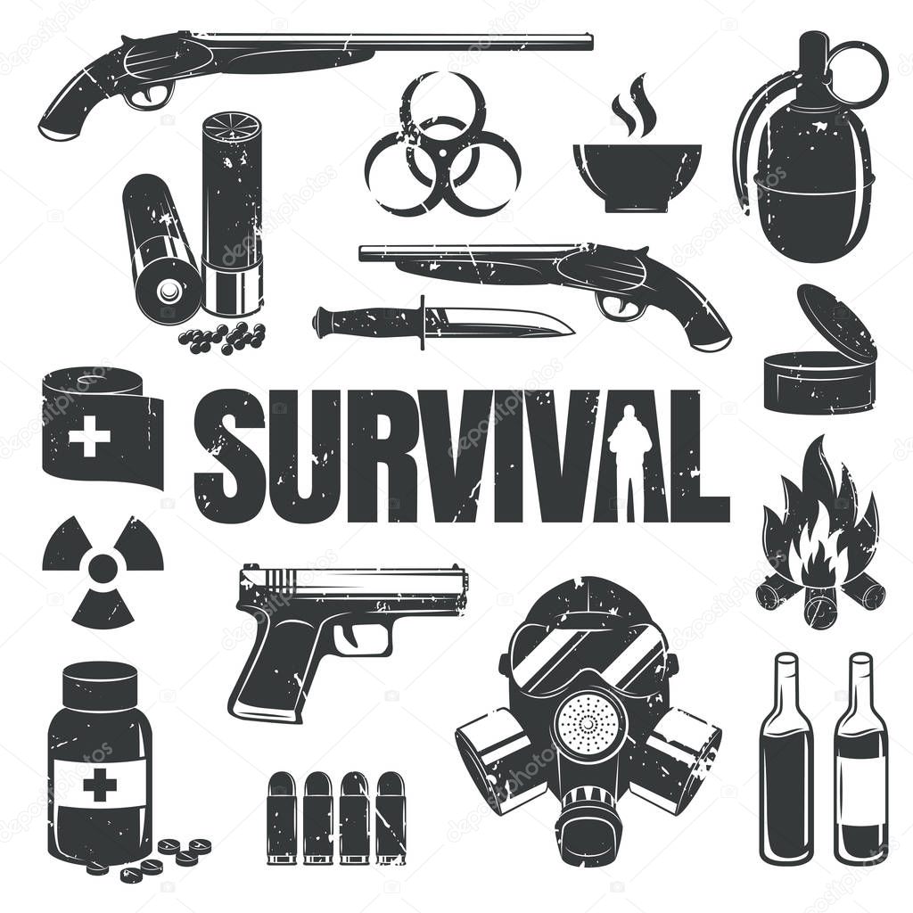 Set of icons on the theme of survival.