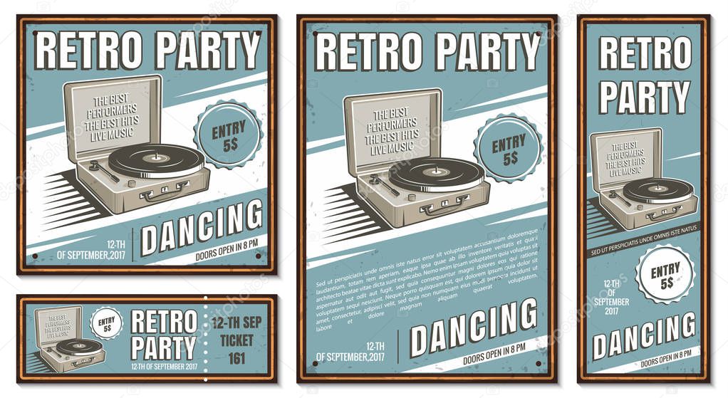 Vintage banner, retro party.