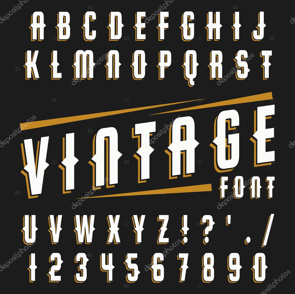 Vector set of letters in retro style, vintage, old. Isolated letters and numbers.