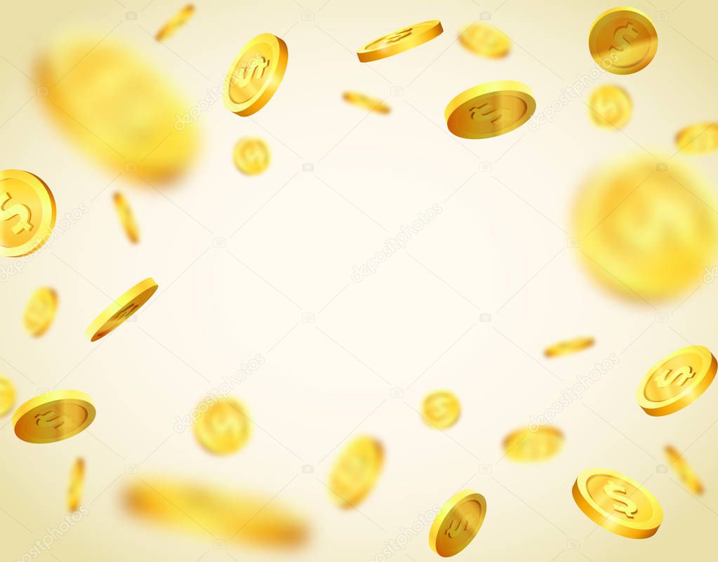 Vector gold coins. 3d background.