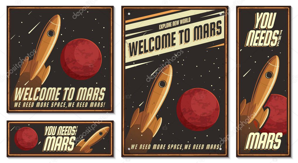 Vector illustration of space explorers. Traveler universe. universe researcher.Man in suit on the background of the infinite universe. Retro poster style.